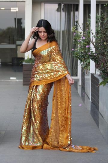 Black Embroidered Net Party Wear Designer Sarees For Women