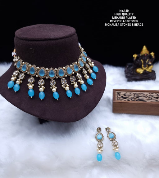 Mehandi Plated Monalisa Stones & Beads Necklace set