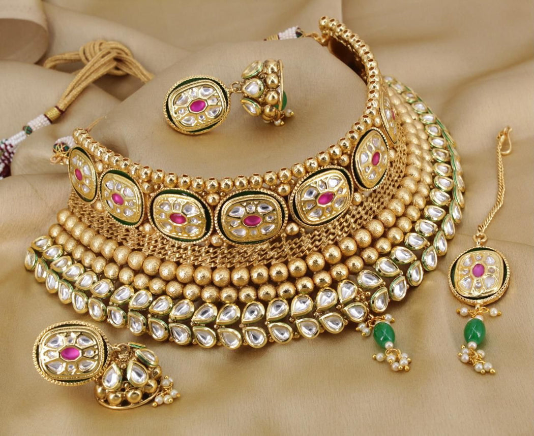 Kundan Gold Plated & Pearl Necklace Set (FZ)