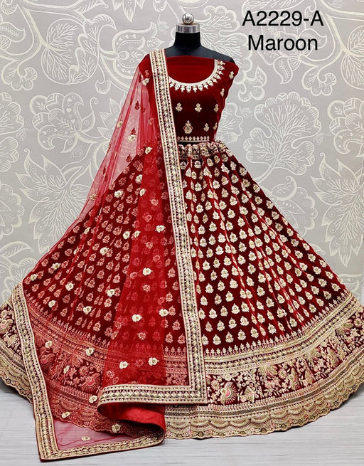 Bridal Maroon Velvet Lehanga with heavy badla dori  Dori embroidery, Zari embroidery  & Diamond work(FZ)