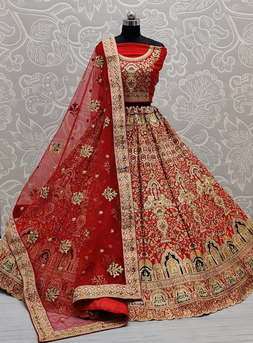 Bridal Red Lehanga with heavy dori embroidery,  Sequence ,Thread ,&  Diamond work(FZ)