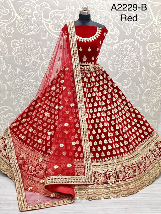 Bridal Red velvet Lehanga with heavy badla dori  Dori embroidery, Zari embroidery & Diamond work(FZ)