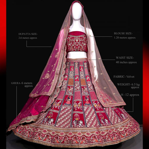 Bridal Velvet Lehenga Choli with Heavy Colorful Thread embroidery and sequence work (FZ)